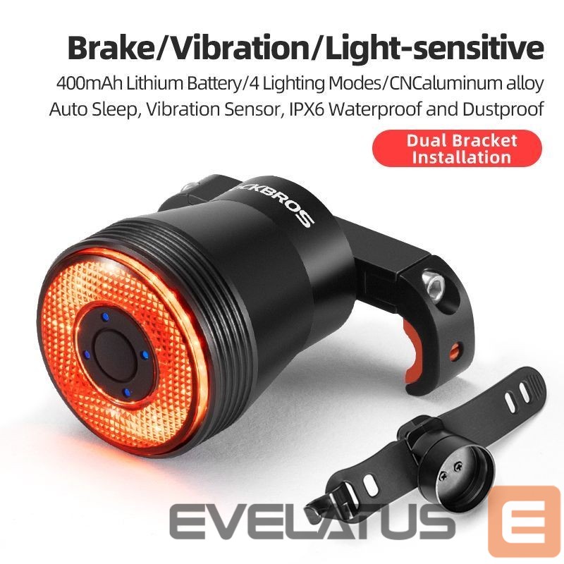 Piederums velosipēdiem Rockbros Rockbros Q5 Rear Bike Light with Intelligent Stop System - Black