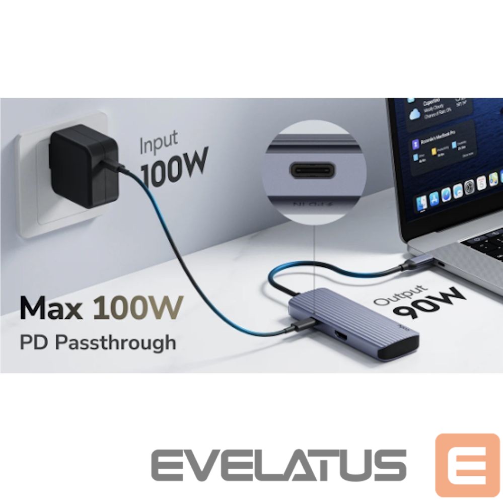Rūteris Cudy UH606 PortMate USB-C 6-in-1 Hub 4K 60Hz HDMI Gigabit LAN 3x USB-A Power Input Grey