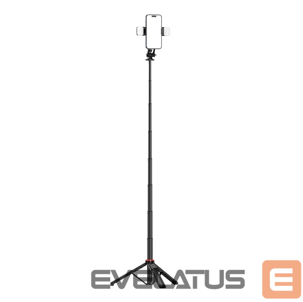 Foto un video aksesuārs Hurtel Selfie stick WC12YDS 1.3m aluminum alloy telescopic tripod with dual lamp and phone holder - black