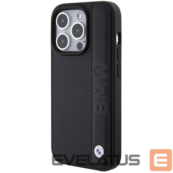 Aizmugurējais vāciņš BMW BMW Leather Textured & Stripe iPhone 15 Pro Max Case - Black