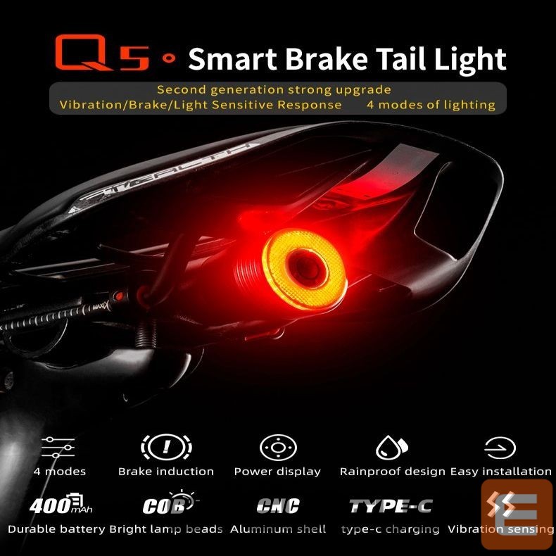 Piederums velosipēdiem Rockbros Rockbros Q5 Rear Bike Light with Intelligent Stop System - Black