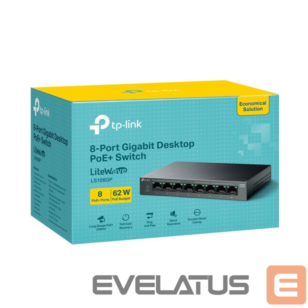 Nevadāms centrmezgls TP-Link NET SWITCH 8PORT 8POE+/LS108GP