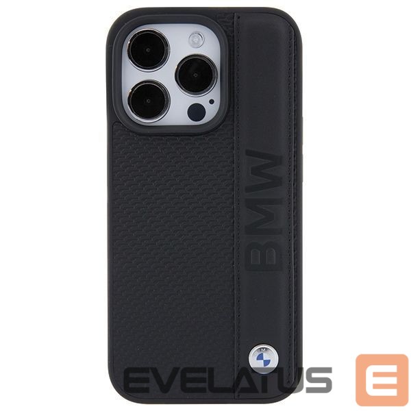 Aizmugurējais vāciņš BMW BMW Leather Textured & Stripe iPhone 15 Pro Max Case - Black