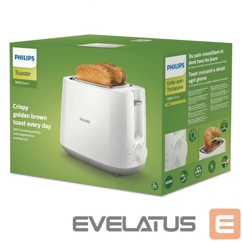 Tosters Philips Toaster HD2581/00 Daily Collection Power 760-900 W, Number of slots 2, Housing material Plastic, White