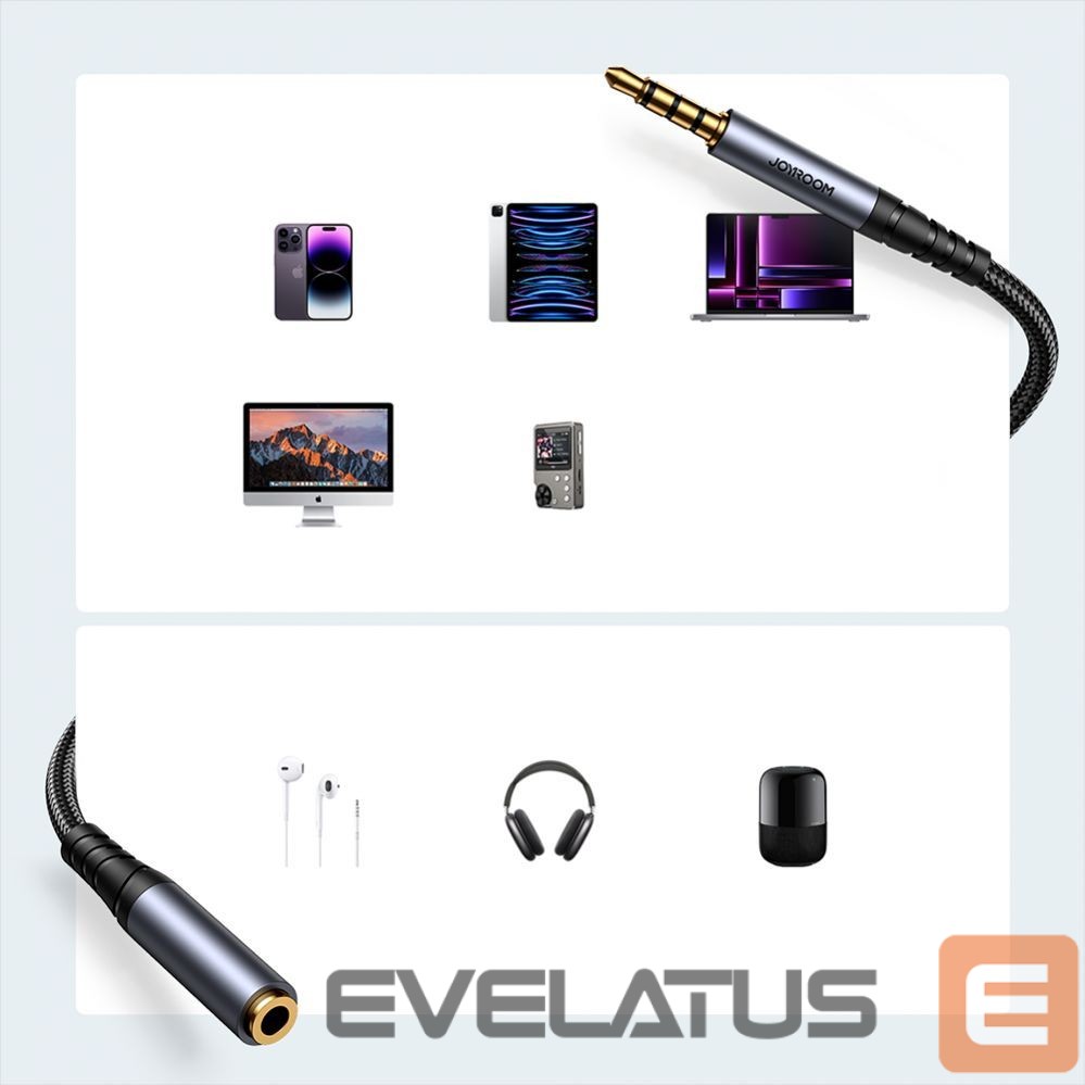 Parveidotājs Joyroom Joyroom stereo audio cable AUX 3.5 mm mini jack (male) - mini jack (female) 1.2 m black (SY-A09)