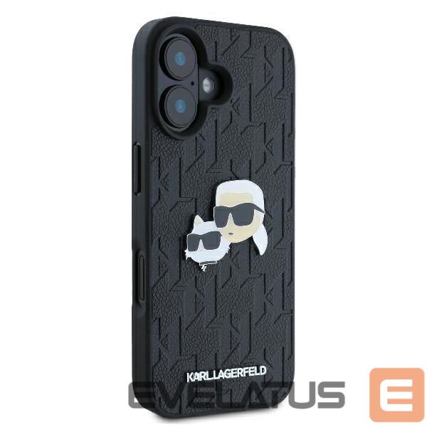 Cits mobilo telefonu aksesuārs Karl Lagerfeld Karl Lagerfeld Monogram Karl & Choupette Head Pin iPhone 16 Case - Black