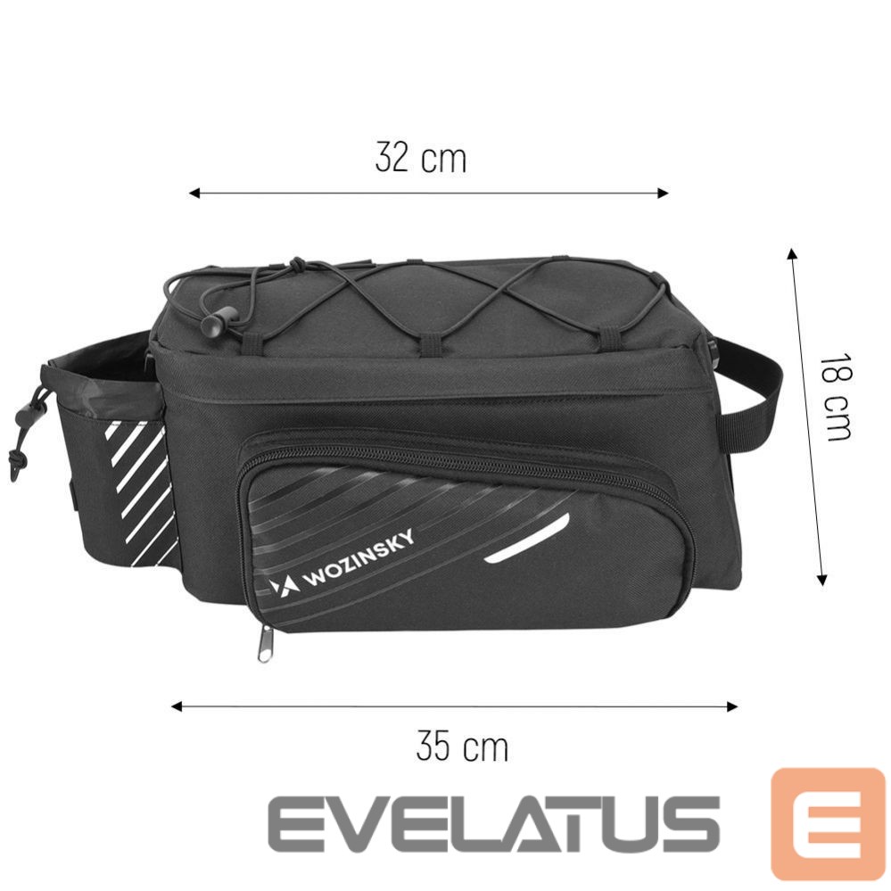 Piederums velosipēdiem Wozinsky Wozinsky Bike Pannier Rack Bag with Shoulder Strap 9L (Rain Cover Included) Black (WBB22BK)