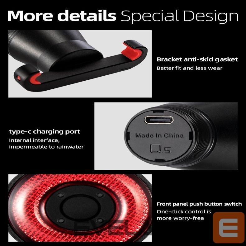 Piederums velosipēdiem Rockbros Rockbros Q5 Rear Bike Light with Intelligent Stop System - Black