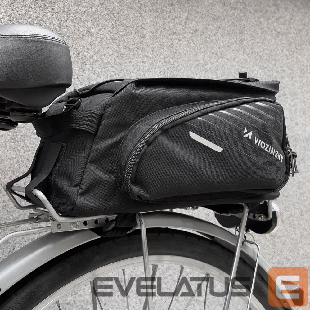Piederums velosipēdiem Wozinsky Wozinsky Bike Pannier Rack Bag with Shoulder Strap 9L (Rain Cover Included) Black (WBB22BK)