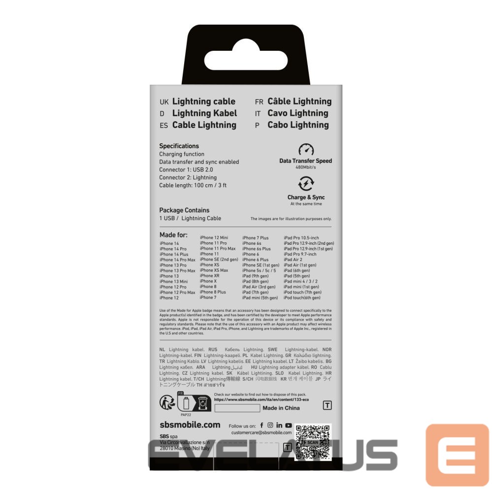 Kabelis SBS SBS TECABLEUSBIP589A USB-A - Lightning Cable - Blue
