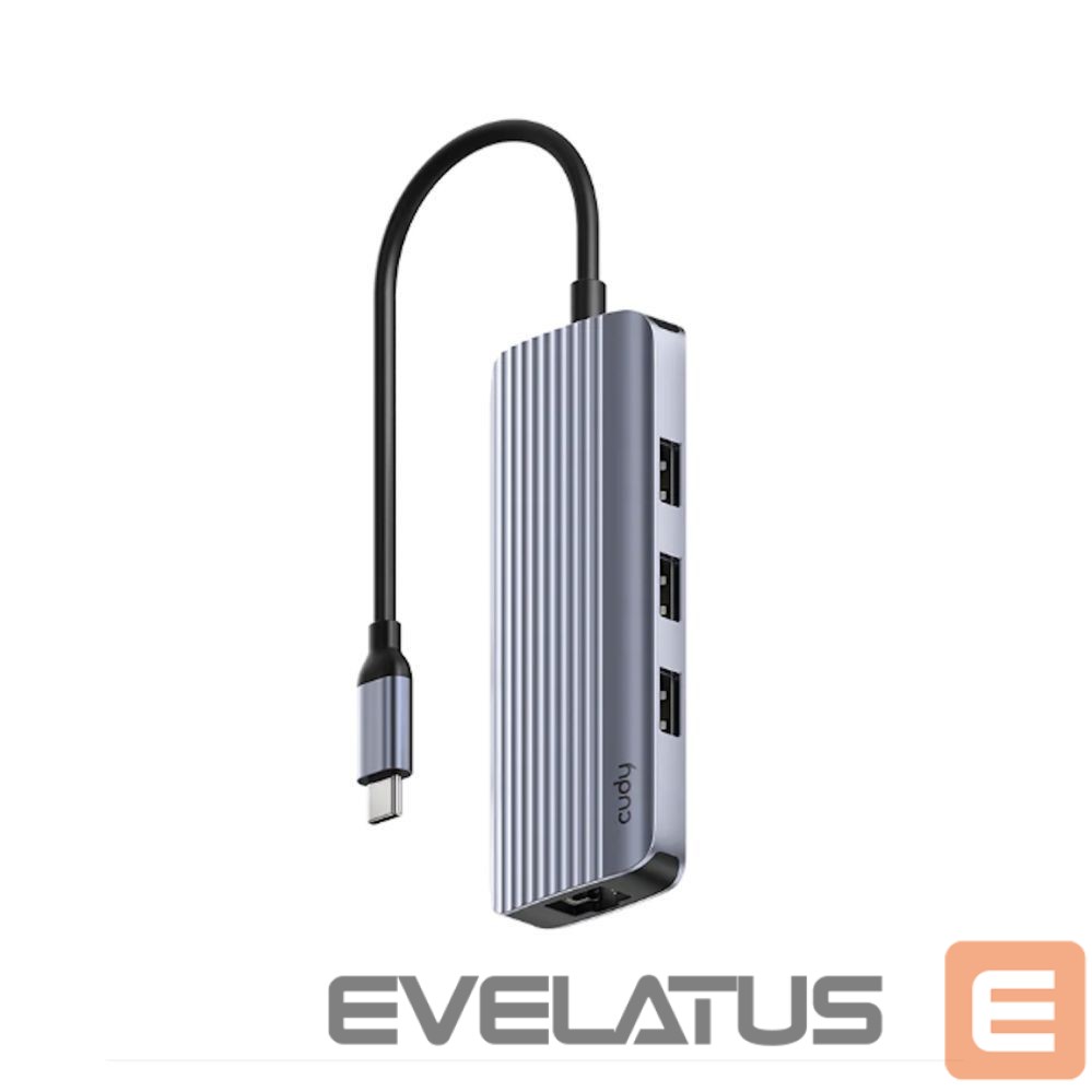 Rūteris Cudy UH606 PortMate USB-C 6-in-1 Hub 4K 60Hz HDMI Gigabit LAN 3x USB-A Power Input Grey