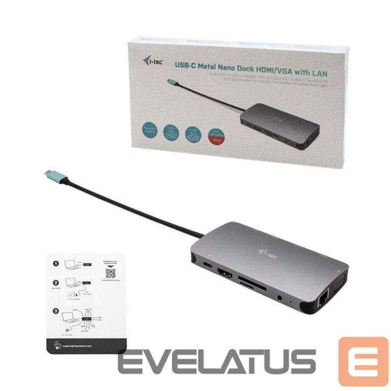 Datortehnikas aksesuāri I-TEC I-TEC USB-C Metal Nano Dock HDMI/VGA+PD