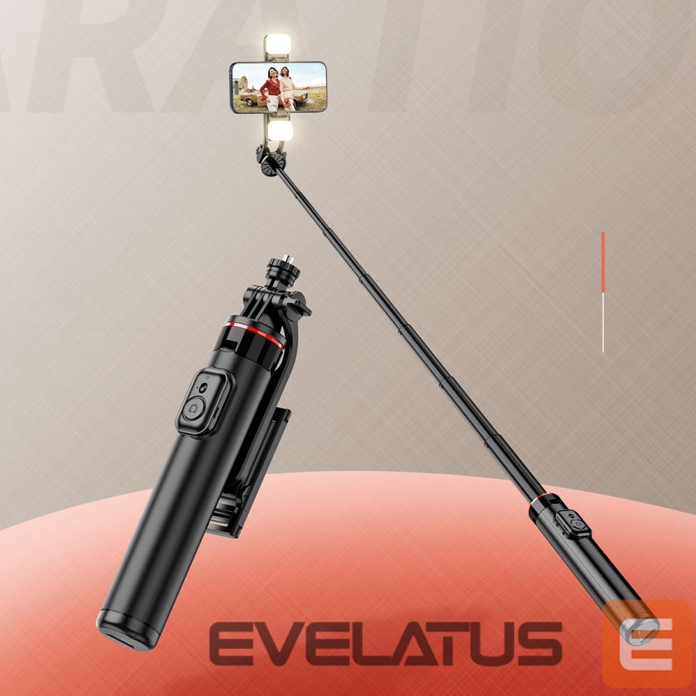 Foto un video aksesuārs Hurtel Selfie stick WC12YDS 1.3m aluminum alloy telescopic tripod with dual lamp and phone holder - black