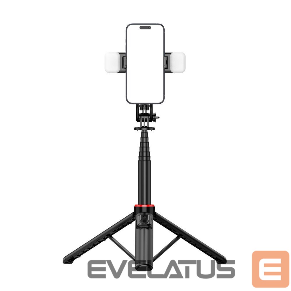 Foto un video aksesuārs Hurtel Selfie stick WC12YDS 1.3m aluminum alloy telescopic tripod with dual lamp and phone holder - black