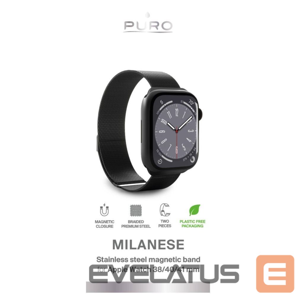 Siksniņa Puro Puro Milanese Stainless Steel Apple Watch Band 38/40/41mm - Black
