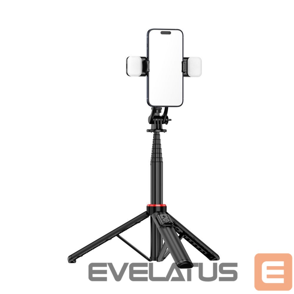 Foto un video aksesuārs Hurtel Selfie stick WC12YDS 1.3m aluminum alloy telescopic tripod with dual lamp and phone holder - black
