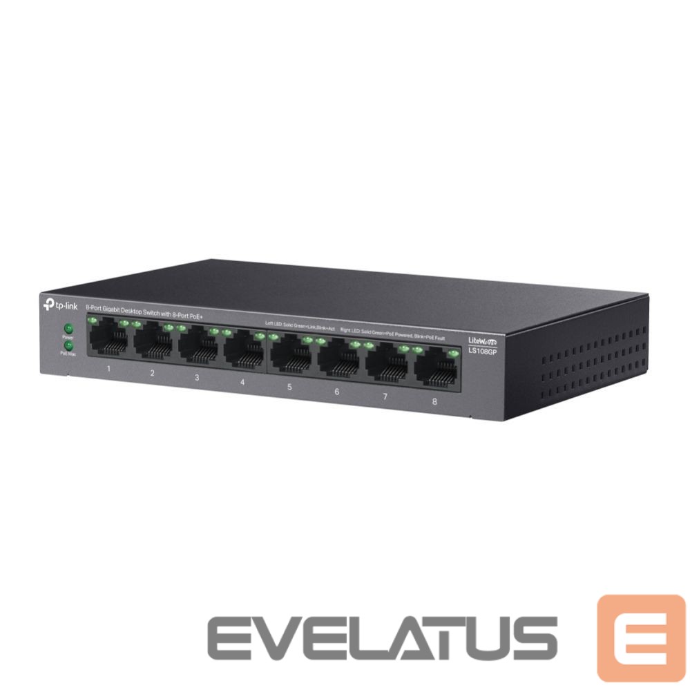 Nevadāms centrmezgls TP-Link NET SWITCH 8PORT 8POE+/LS108GP