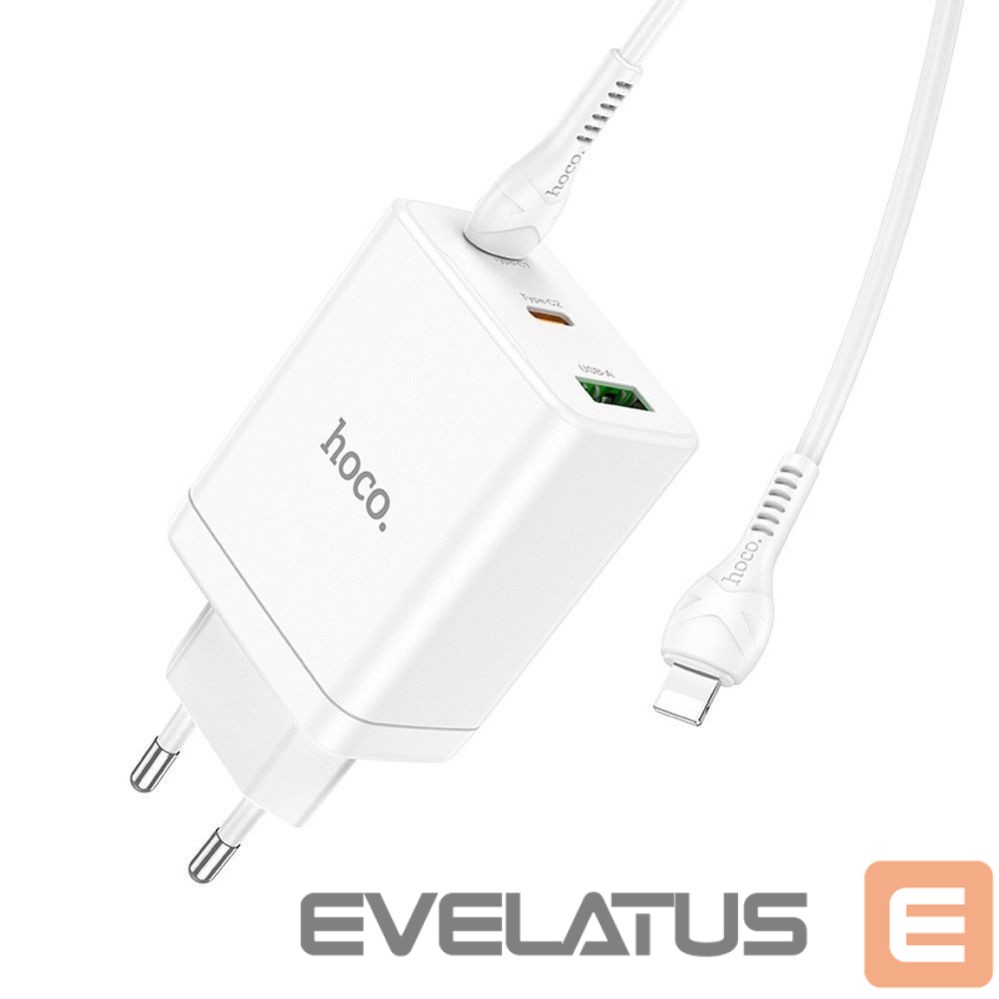 Adapteris Hoco Phone charger Hoco 2 x USB C + USB A QC3.0 PD 3A 35W + cable USB C to Lightning N33 white