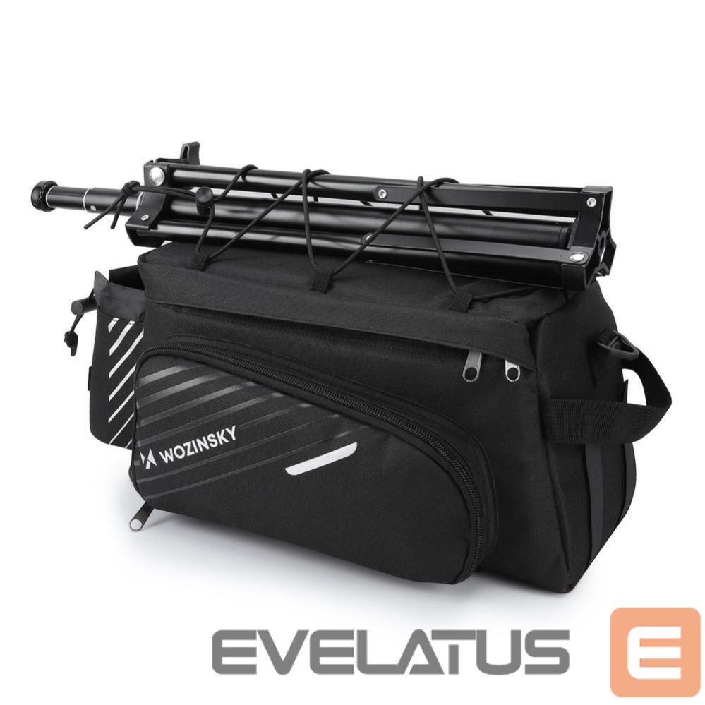 Piederums velosipēdiem Wozinsky Wozinsky Bike Pannier Rack Bag with Shoulder Strap 9L (Rain Cover Included) Black (WBB22BK)