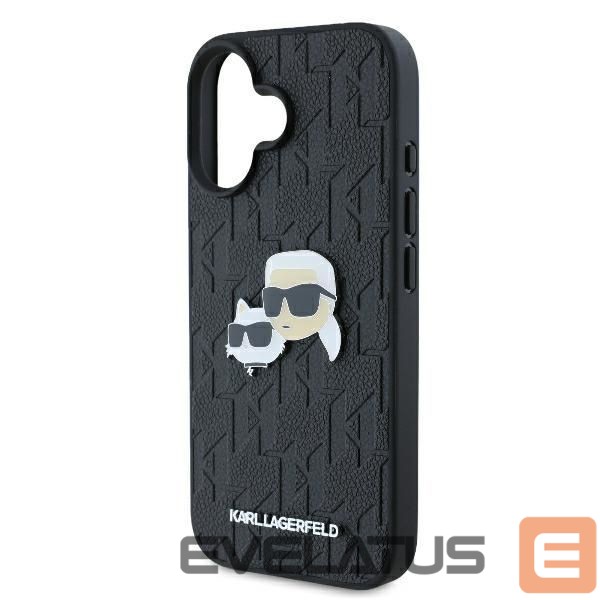 Cits mobilo telefonu aksesuārs Karl Lagerfeld Karl Lagerfeld Monogram Karl & Choupette Head Pin iPhone 16 Case - Black