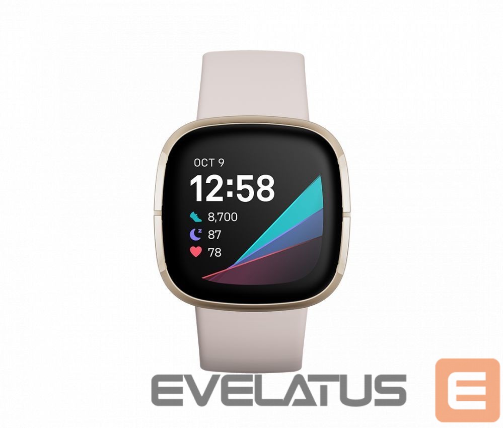 Viedpulksteni Fitbit Sense Lunar Soft Gold Stainless Steel White