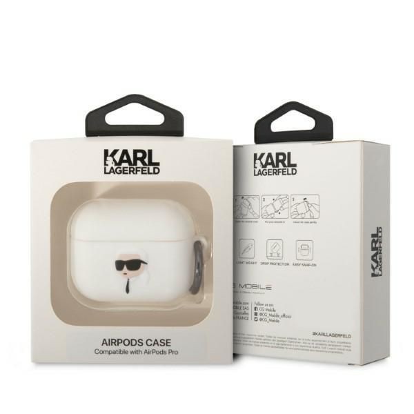 Bezvadu austiņas Karl Lagerfeld Karl Lagerfeld KLAPRUNIKH AirPods Pro cover white/white Silicone Karl Head 3D