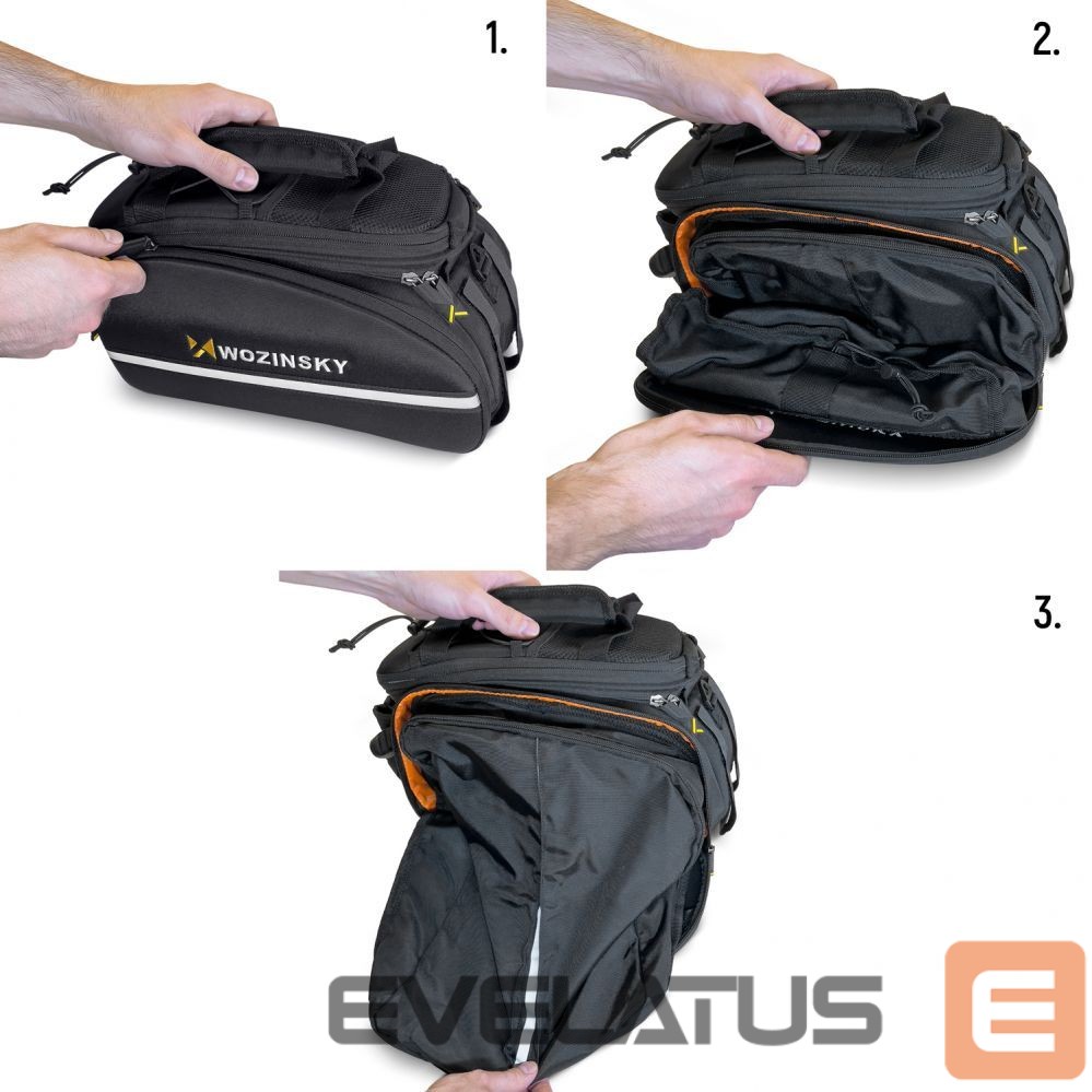 Piederums velosipēdiem Wozinsky Wozinsky large bike rack bag 35l + rain cover black (WBB19BK)
