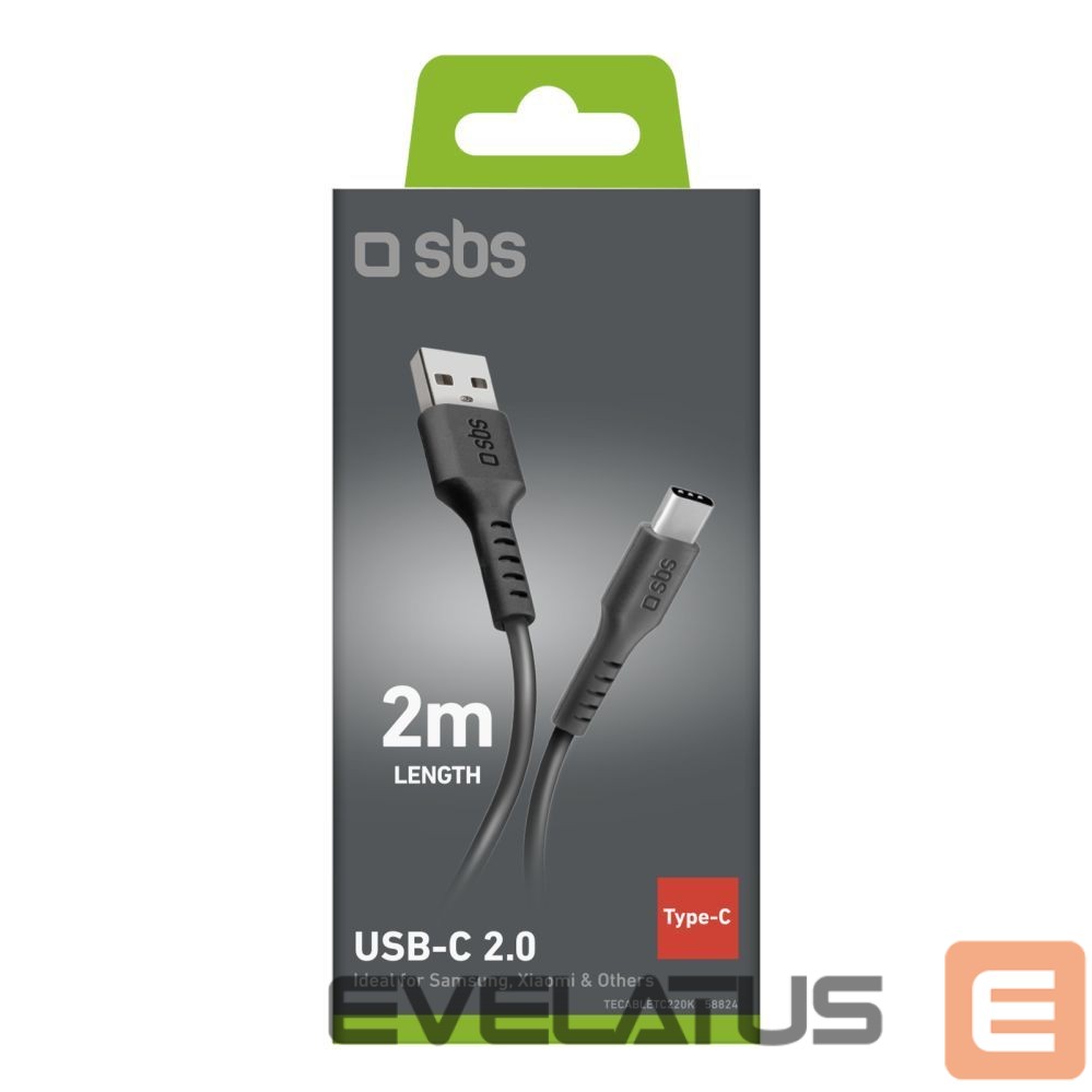Kabelis SBS SBS TECABLETC220K USB-A - USB-C Cable 2 m - Black