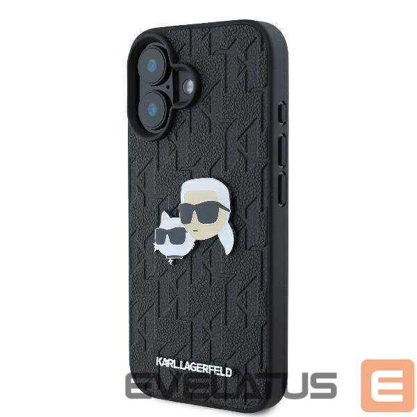 Cits mobilo telefonu aksesuārs Karl Lagerfeld Karl Lagerfeld Monogram Karl & Choupette Head Pin iPhone 16 Case - Black