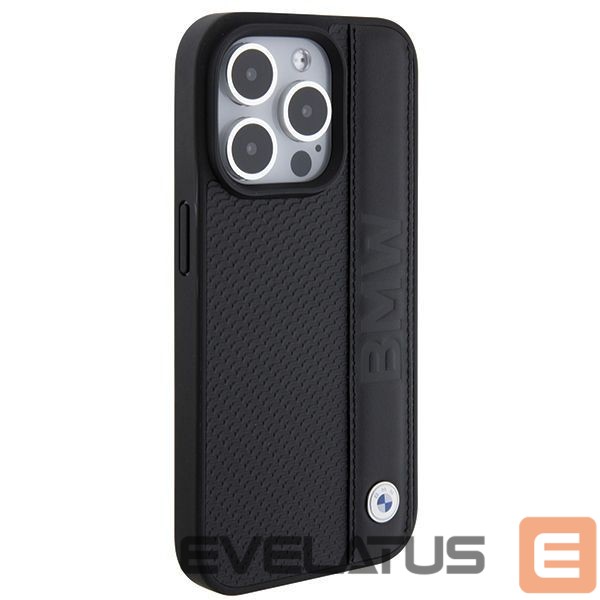 Aizmugurējais vāciņš BMW BMW Leather Textured & Stripe iPhone 15 Pro Max Case - Black