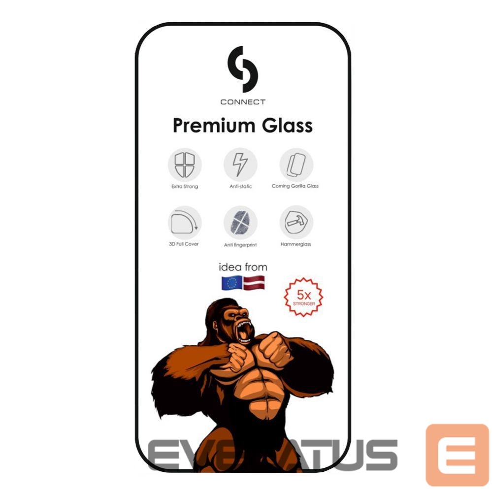 Aizsargstikls Connect Apple iPhone 15 Pro Corning Gorilla Glass Anti-Static 3D Full Cover 5X Stronger Black