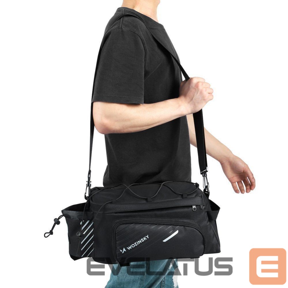Piederums velosipēdiem Wozinsky Wozinsky Bike Pannier Rack Bag with Shoulder Strap 9L (Rain Cover Included) Black (WBB22BK)
