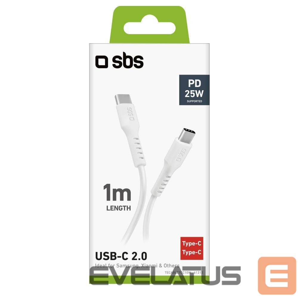 Kabelis SBS SBS TECABLETCC10W USB-C Cable - USB-C Power Delivery 25W 1 m - white