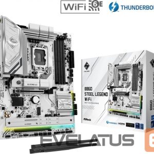Pamatplate Intel procesorsiem Asrock  Mainboard||Intel B860 Express|LGA1851|ATX|Memory DDR5|Memory slots 4|1xPCI-Express 4.0 16x|1xPCI-Express 5.0 16x|1xM.2|1xHDMI|1xDisplayPort|1xAudio-Out|1xMicrophone|3xUSB 2.0|6xUSB 3.2|1xUSB-C w/Thunderbolt|1xOptical S/PDIF|1xRJ45|B860STEELLEGENDWIFI 