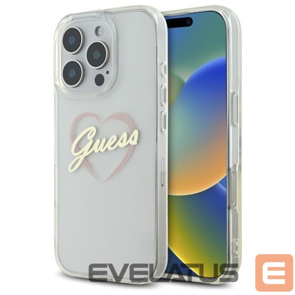 Cits mobilo telefonu aksesuārs Guess Guess IML Heart Case for iPhone 16 Pro - Transparent