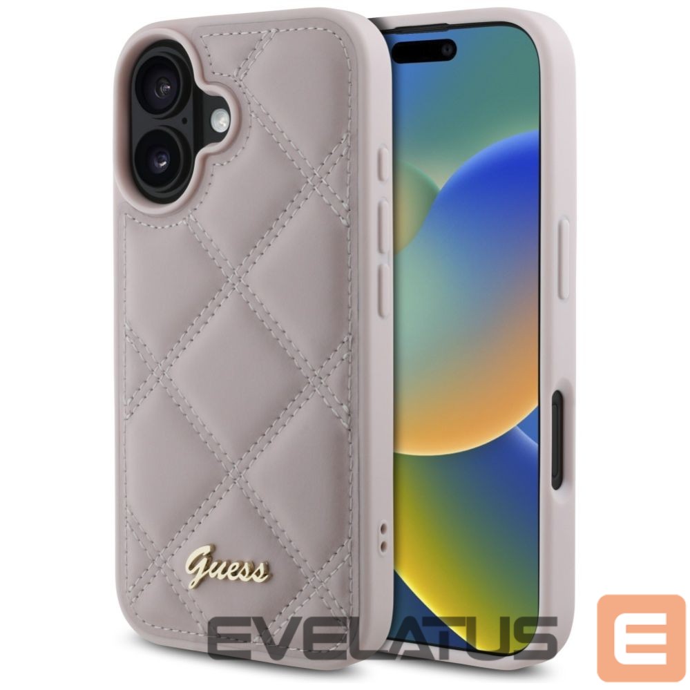 Cits mobilo telefonu aksesuārs Guess Guess Quilted Metal Logo iPhone 16 Case - Pink