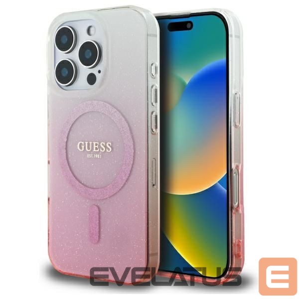 Cits mobilo telefonu aksesuārs Guess Guess IML Glitter Gradient MagSafe Case for iPhone 16 Pro - Pink