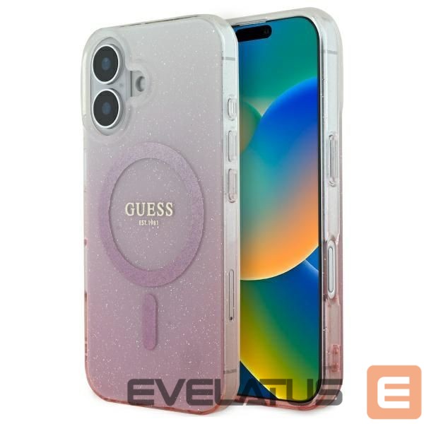 Cits mobilo telefonu aksesuārs Guess Guess IML Glitter Gradient MagSafe iPhone 16 Case - Pink