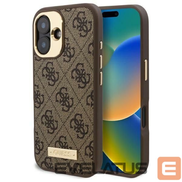 Cits mobilo telefonu aksesuārs Guess Guess 4G Logo Plate MagSafe iPhone 16 Plus Case - Brown