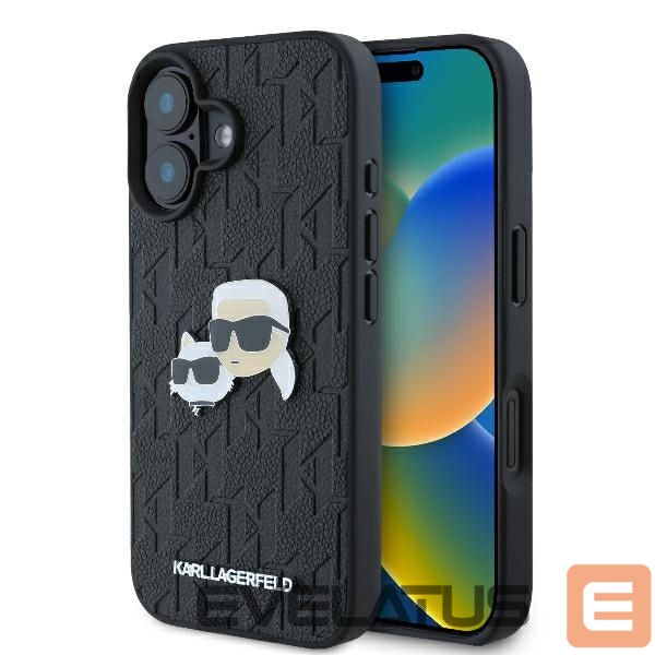 Cits mobilo telefonu aksesuārs Karl Lagerfeld Karl Lagerfeld Monogram Karl & Choupette Head Pin iPhone 16 Case - Black