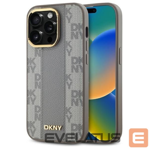 Cits mobilo telefonu aksesuārs DKNY DKNY Leather Checkered Mono Pattern MagSafe iPhone 14 Pro Case - Beige