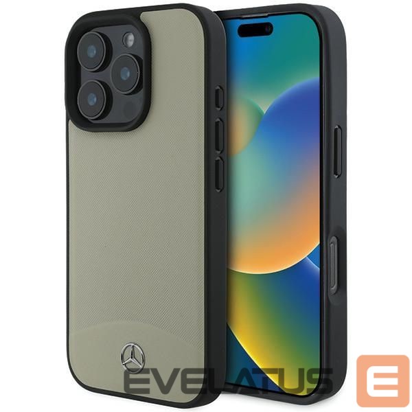 Cits mobilo telefonu aksesuārs Mercedes-Benz Mercedes MB Textured and Plain Leather MagSafe case for iPhone 16 Pro Max - beige