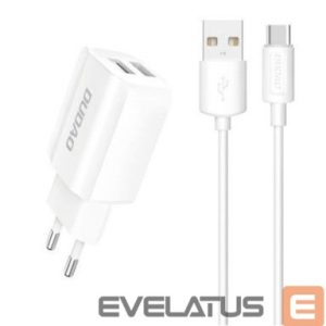 Adapteris Dudao  EU wall charger 2x USB 5V / 2.4A + USB Type C cable white (A2EU + Type-c white) White