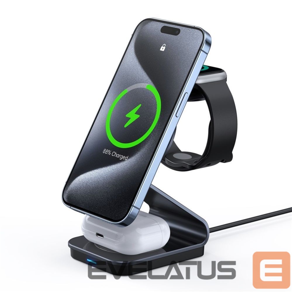 Bezvadu lādētājs Duzzona W21 3-in-1 15W Wireless Charging Stand Phone Earphone Watch Charger (Qi2 Certified) Transparent