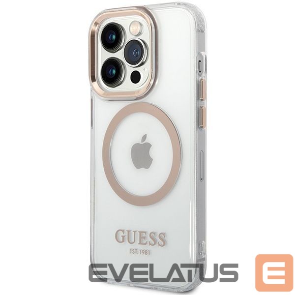 Citas preces Guess Guess Metal Outline Magsafe case for iPhone 15 / 14 / 13 - gold