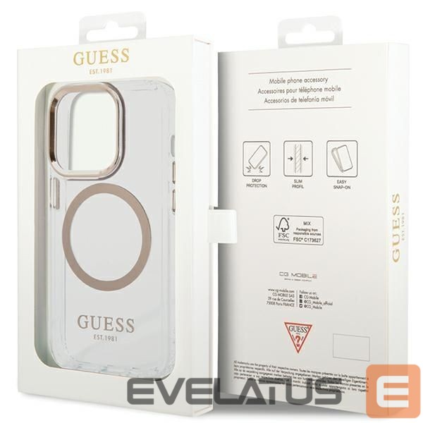 Citas preces Guess Guess Metal Outline Magsafe case for iPhone 15 / 14 / 13 - gold