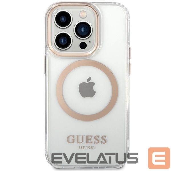 Citas preces Guess Guess Metal Outline Magsafe case for iPhone 15 / 14 / 13 - gold
