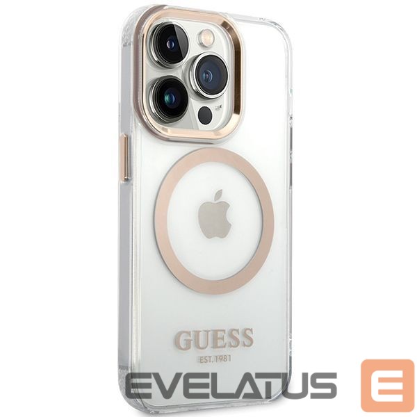 Citas preces Guess Guess Metal Outline Magsafe case for iPhone 15 / 14 / 13 - gold
