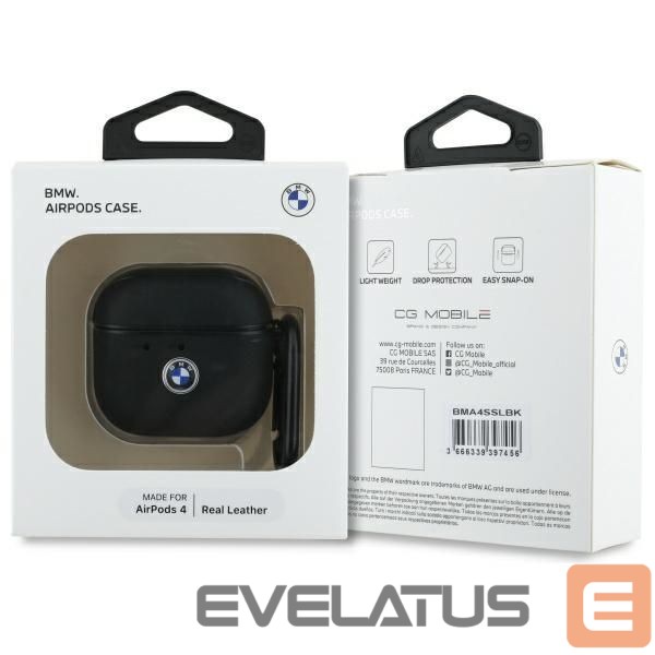 Citas preces BMW BMW BMA4SSLBK AirPods 4 cover black/black Geniune Leather Silver Logo