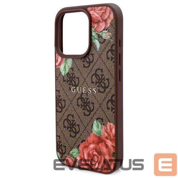 Citas preces Guess Guess GUHMP16LP4ROPEMCW iPhone 16 Pro 6.3" brown/brown hardcase 4G Flowers Print MagSafe